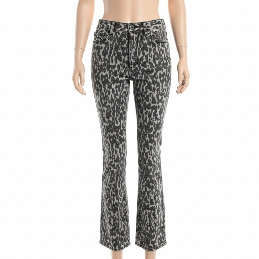 Paige Rosie HW Poppy Leopard slim Cut Flare Jeans Grey Animal Print‎ Size 4 26